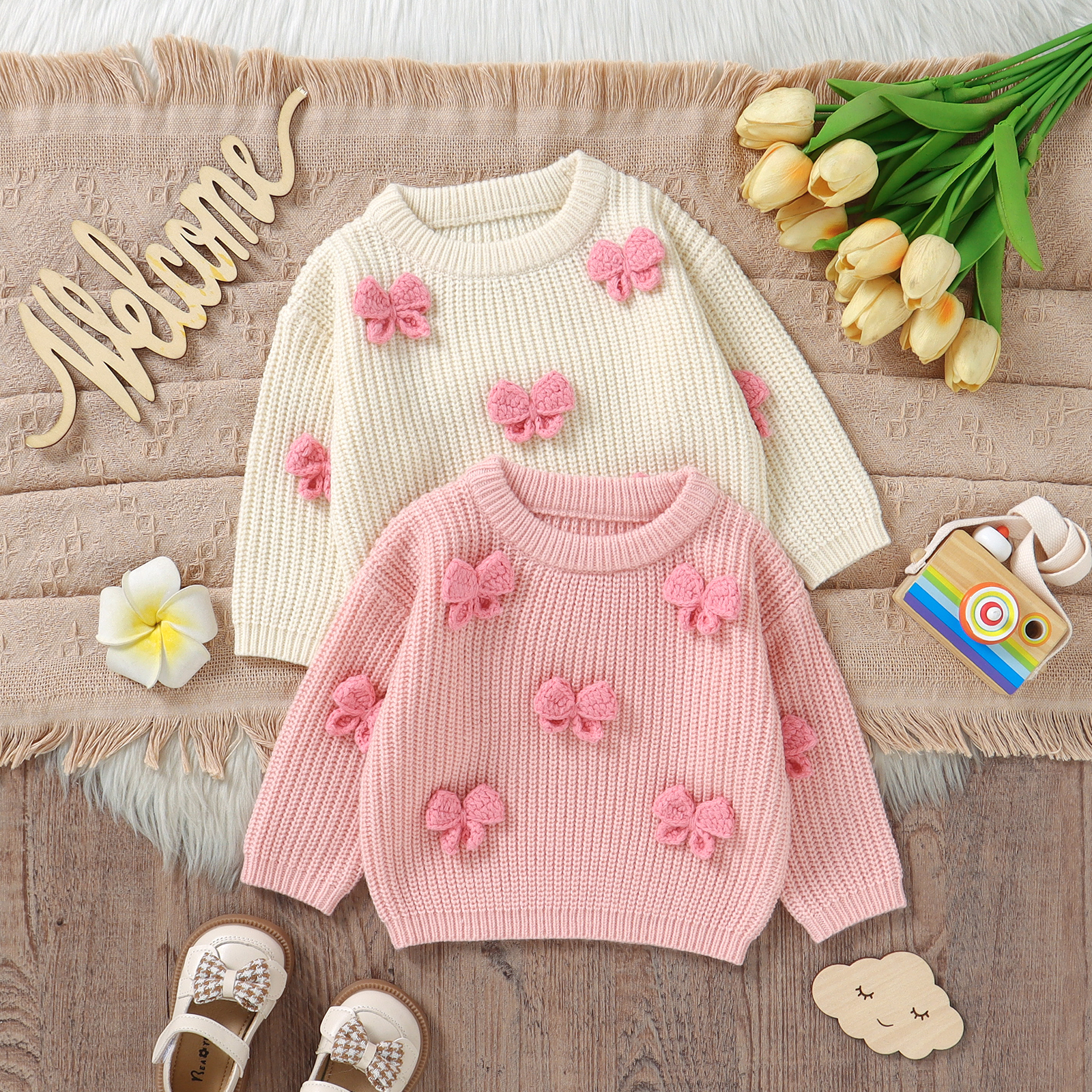 Fashion Bowknot Knitted Baby G - Baby Clothing Jumpers のレビューと価格