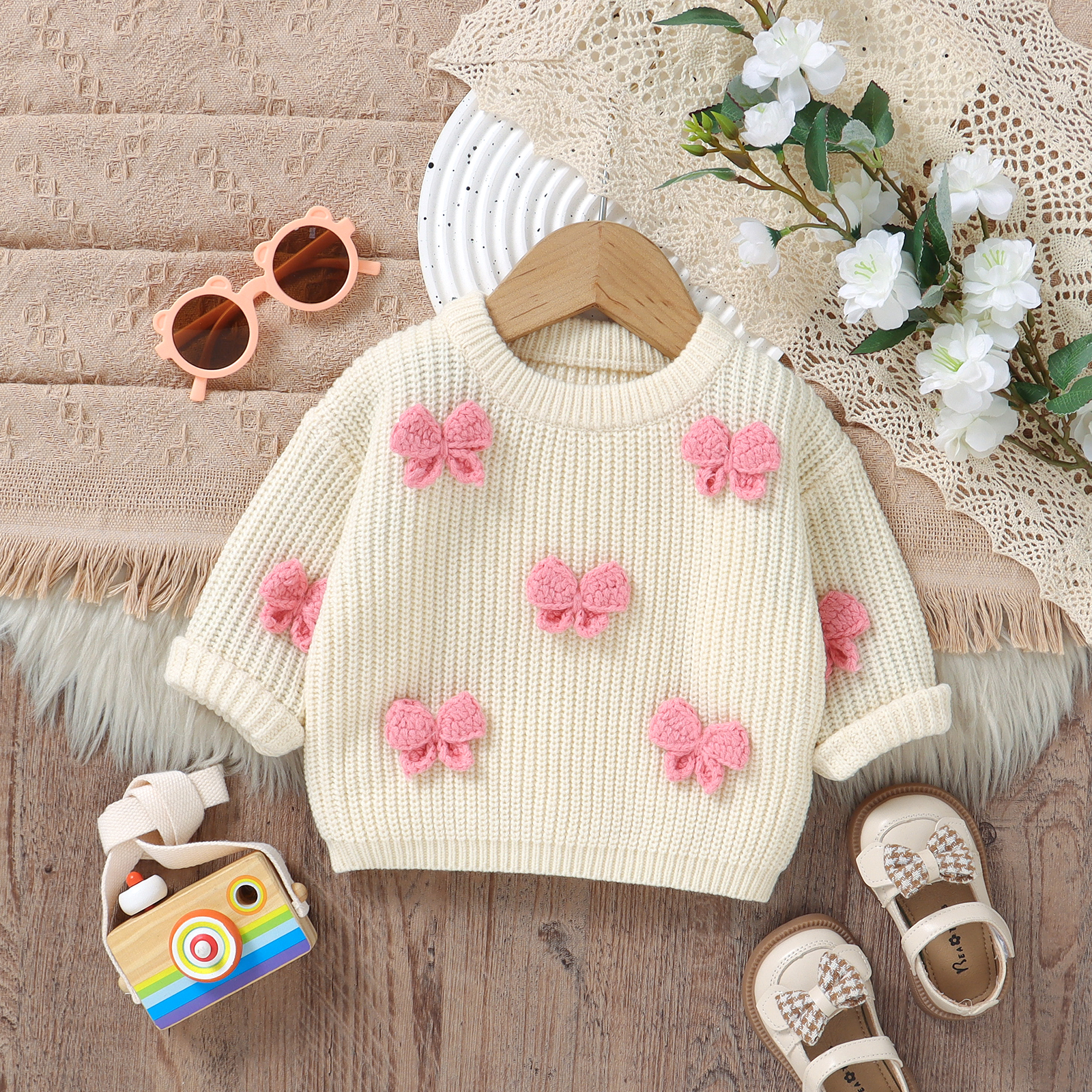 Fashion Bowknot Knitted Baby G - Baby Clothing Jumpers のレビューと価格