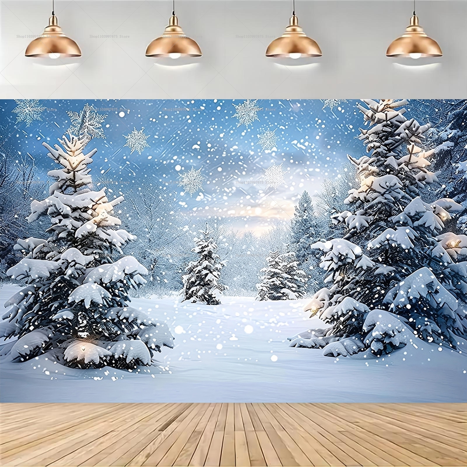 Snowy Forest Christmas Backdro - Baby Xmas Clothing のレビューと価格